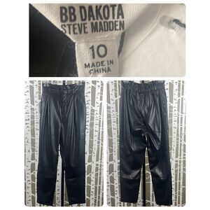 BB Dakota NEW $110 Black Faux Leather High Rise Paper Bag Waist Pants sz 10